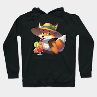 A fox drinking a cocktail AI Hoodie